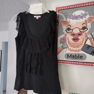 💕 Romeo & Juliet Couture Black Ruffled Lace Tank Top  XS Y2K